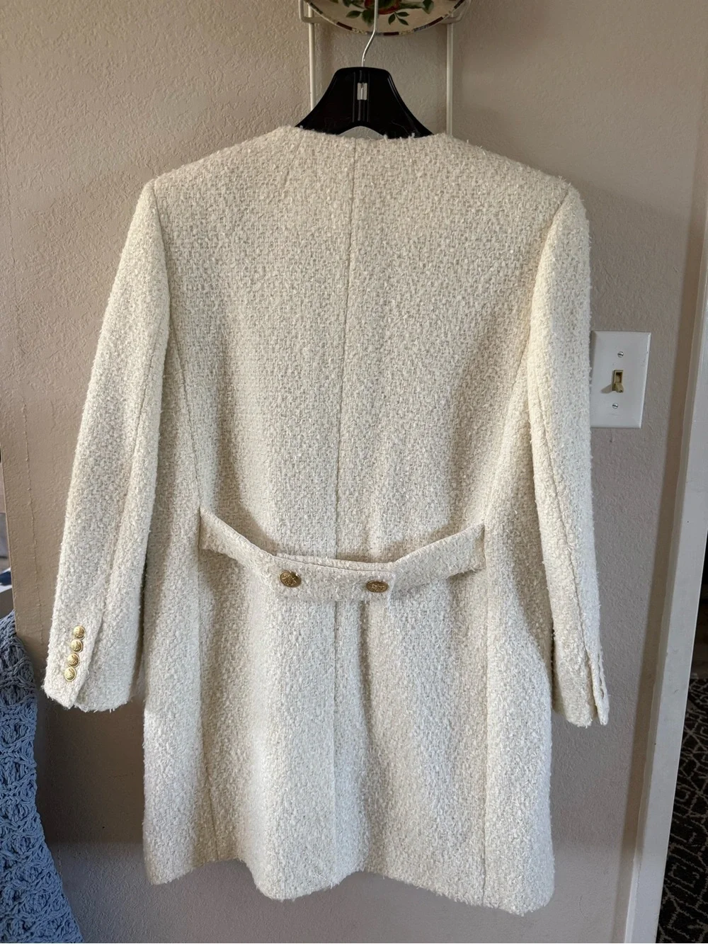 J. Crew Cream Bouclé Single-Breasted Coat with Gold Buttons - Picture 3 of 6
